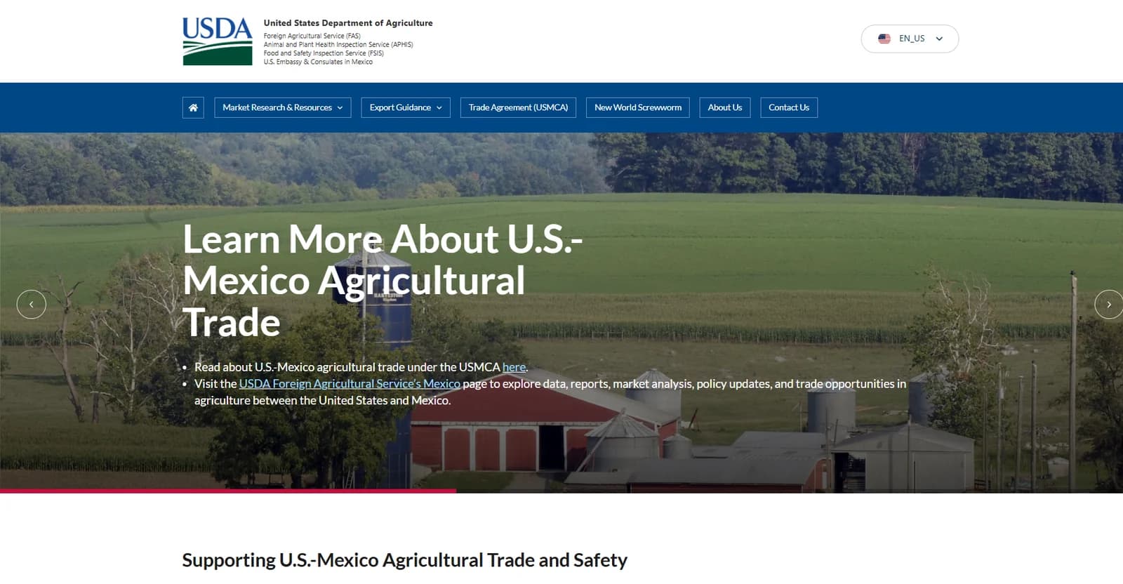 Screenshot of USDA Mexico at usdamexico.org